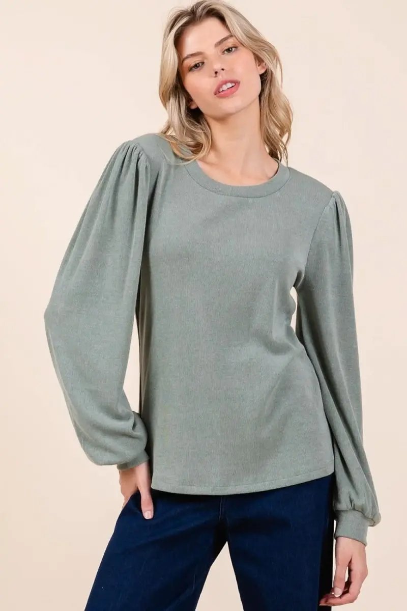Mittoshop Round Neck Long Sleeve Rib Knit Top - Love Salve